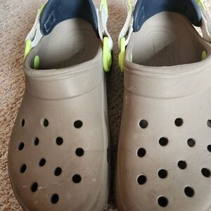CROCS Kids Classic Clog in Tan with Neon Yellow Strap